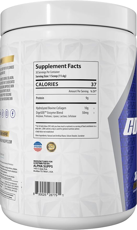 Premium Hydrolyzed Collagen Protein Powder - Collagen Peptides Supplement for Men & Women with Digestive Enzymes - 30 Servings (Unflavored)