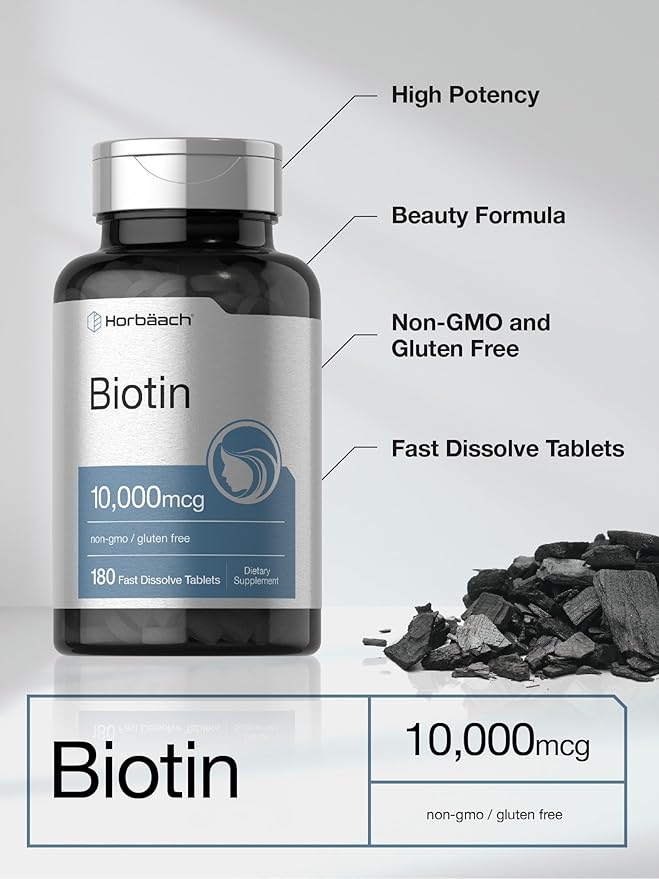 Horbäach Biotin 10000mcg | 180 Fast Dissolve Tablets | Beauty Formula | Vegetarian Supplement | Non-GMO, Gluten Free