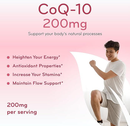 CoQ10 200mg Softgels - Quick Absorption Coenzyme Q10 200mg Potent Antioxidant for Heart Energy and Aging Support - High Stability CoQ10 Ubiquinone Soft Gels - Made in a cGMP US Lab (60 Servings)