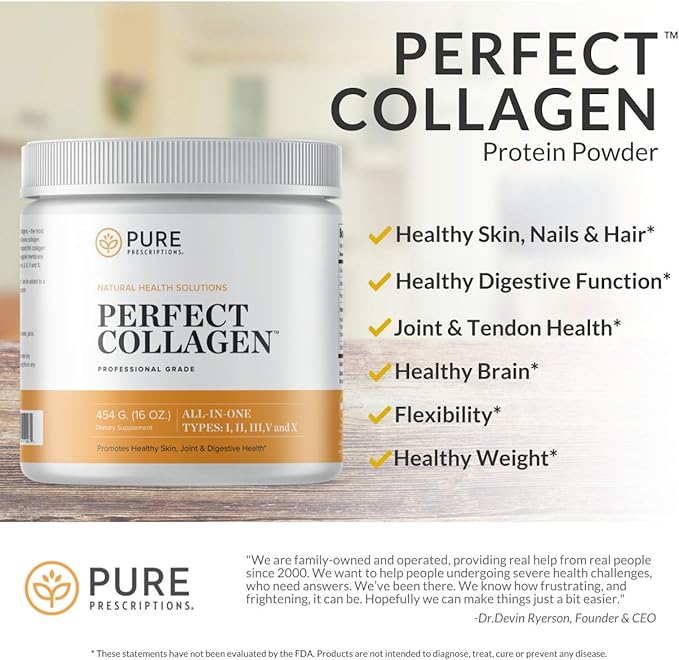 Pure Hydrolyzed Multi Collagen Peptides Protein Powder Supplement - Types I, II, III, V, X - 5 Types of Grass Fed, Wild Caught Food Sourced Collagen - 16 oz Pouch - Flavorless