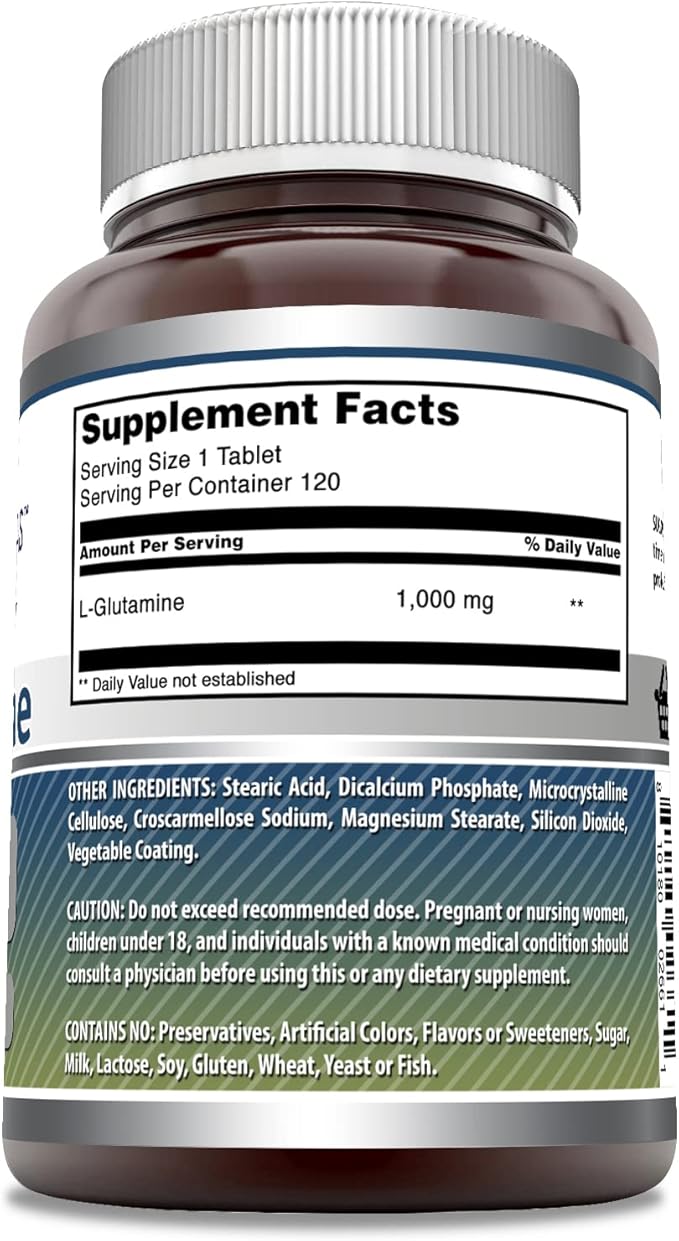 Amazing Formulas L Glutamine 1000 Mg Tablets | Amino Acid Supplement for Men & Women | Non-GMO | Gluten Free | Made in USA | (1 Pack, 120 Count)