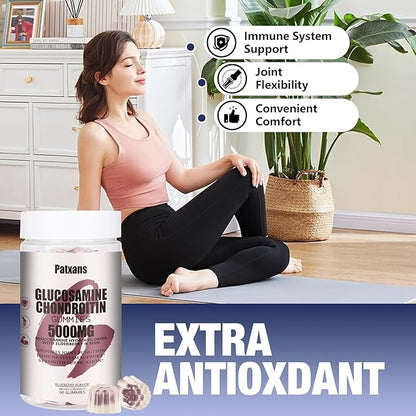 1Pack 5000MG Glucosamine Chondroitin Gummies with MSM & Elderberry Extra Strength - Joint Support, Antioxidant Immune Support Supplement for Adults, Men & Women, Blueberry Flavor, 60 Count.