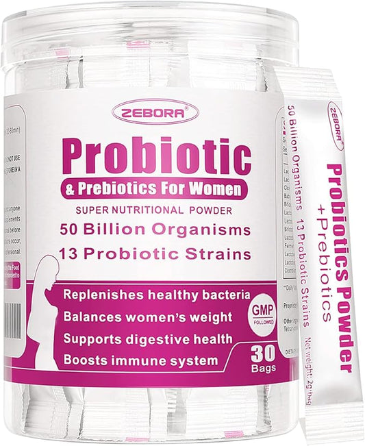 Probiorics for Women Probiotics Powder 50 Billion CFUs 13 Strain, Women's Probiotics with Prebiotics for Digestive Health and Immune Support, Cranberry for Urinary & Vaginal Health 30-Day-Supply