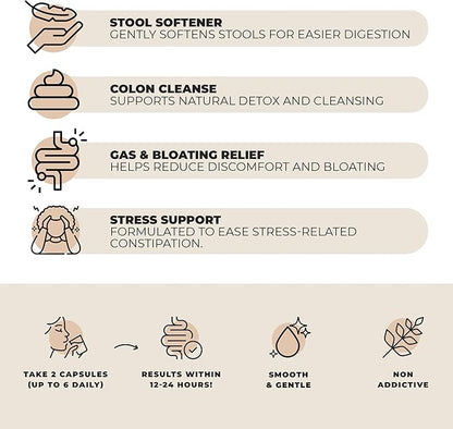 DigestLive Stress Constipation Relief Laxative for Women, 30 Capsules,100% Herbal Stool Softener - Female Gentle Natural Colon Cleanse, Detox, Bloating & Gas, Fast-Acting, Vegan, Gluten & GMO-Free