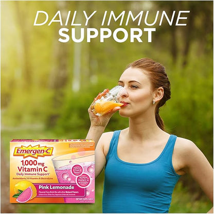 Emergen-C 1000mg Vitamin C Powder, with Antioxidants, B Vitamins and Electrolytes, Immunity Supplements for Immune Support, Caffeine Free Fizzy Drink Mix, Pink Lemonade Flavor - 30 Count (Pack of 12)