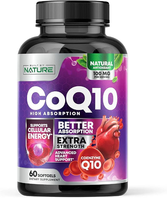 CoQ10 100mg Softgels, High Absorption Coenzyme Q10, Heart Health & Energy Production Support, Rapid Release Antioxidant Supplement - Gluten Free, Naturally Fermented, 60 Count – 2 Month Supply