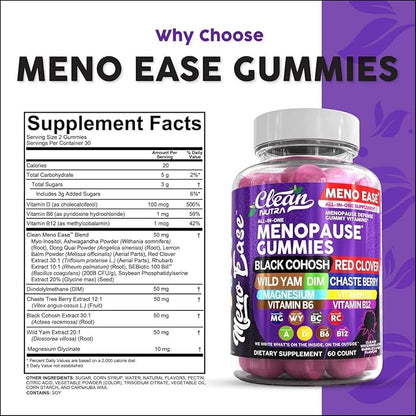 Menopause Supplement for Women Gummies with Black Cohosh, Wild Yam, DIM, Magnesium, Red Clover Chasteberry for Hormone Balance Relief Night Sweats Mood Plus Bergamot, Vitamin D3, Vitamin B6 B12