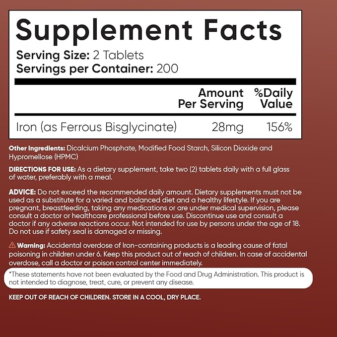 WeightWorld Iron Supplement 28mg - Third-Party Lab Tested - 400 Tablets (6+ Months Supply) - Gentle Iron Bisglycinate Supplement for Women & Men - Vegan, Non-GMO & Gluten-Free