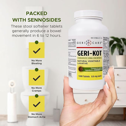 GeriCare Geri-KOT Senna, Natural Vegetable Laxative, Sennosides 8.6mg Tablets, 1000 Count (Pack of 1)