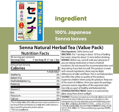 Senna Herbal Laxative Tea, Caffeine Free Tea Bags for Gentle Relief of Occasional Constipation, Supports Regular Digestion, Value Pack with 96 Decaf Bags