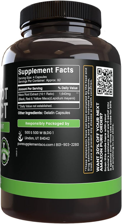 Pure Original Ingredients Maca Root (365 Capsules) No Magnesium Or Rice Fillers, Always Pure, Lab Verified
