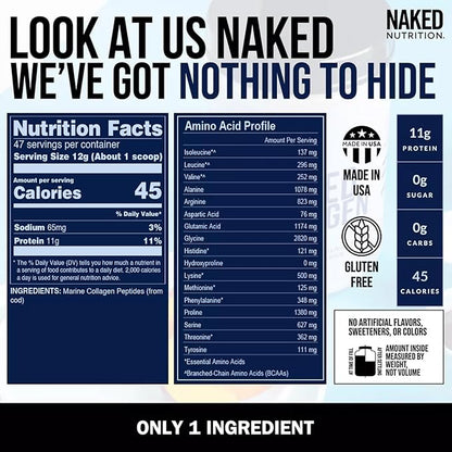 NAKED Marine Collagen Peptides Protein Powder - Unflavored - from Wild Caught Cod - Paleo Friendly, Non-GMO, Soy-Free, Gluten-Free - 47 Servings