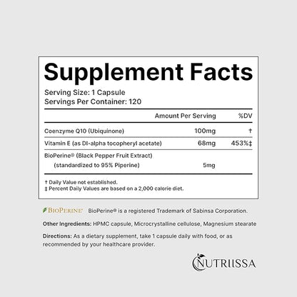 Nutriissa CoQ10 173 mg – Heart Health, Cellular Energy, and Antioxidant Support – EPEB Certified for Purity & Potency – 4-Month Supply - 120 Vegan Capsules