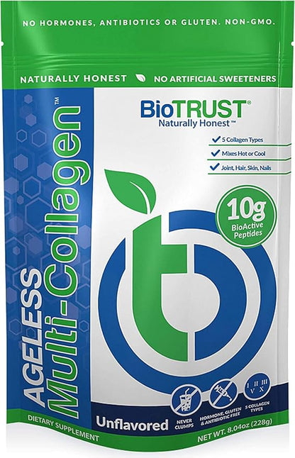 BioTrust Ageless Multi Collagen 5-in-1 Protein Powder (Unflavored) BlenderBottle Bundle