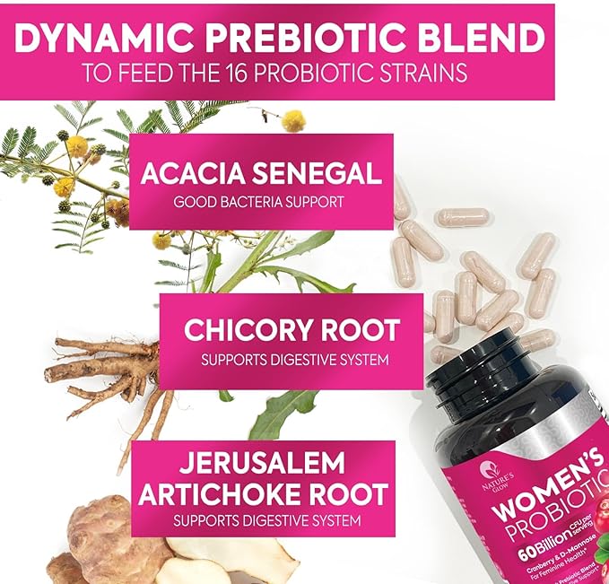 Women Probiotics For Digestive Health - Daily Vaginal PH Balance, Digestive & Feminine Health Support, 50 Billion CFU - 6 Unique Strains for Women - Womens Probiotic With Acidophilus - 60 Capsules