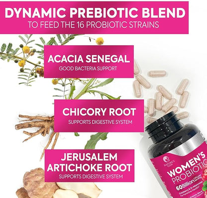 Women Probiotics For Digestive Health - Daily Vaginal PH Balance, Digestive & Feminine Health Support, 50 Billion CFU - 6 Unique Strains for Women - Womens Probiotic With Acidophilus - 60 Capsules