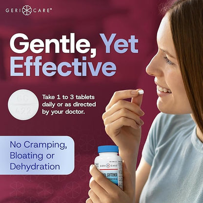 GeriCare Docusate Sodium Stool Softeners, Best Stool Softener for Daily use for Women, Men, and Elderly - Ideal for Constipation Relief 100mg Crushable Tablets. (1000 Count) Made in The USA.