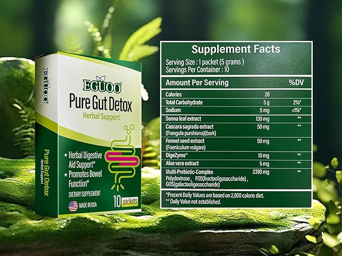Pure Gut Detox - Colon Cleanse Cleanser Detox Cleanse Gut Cleanse for Women Men with Senna, Cascara Sagrada, Digestive Enzymes, Probiotic Blend and Prebiotic - Bloating and Constipation Relief