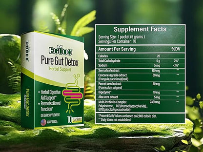 Pure Gut Detox - Colon Cleanse Cleanser Detox Cleanse Gut Cleanse for Women Men with Senna, Cascara Sagrada, Digestive Enzymes, Probiotic Blend and Prebiotic - Bloating and Constipation Relief