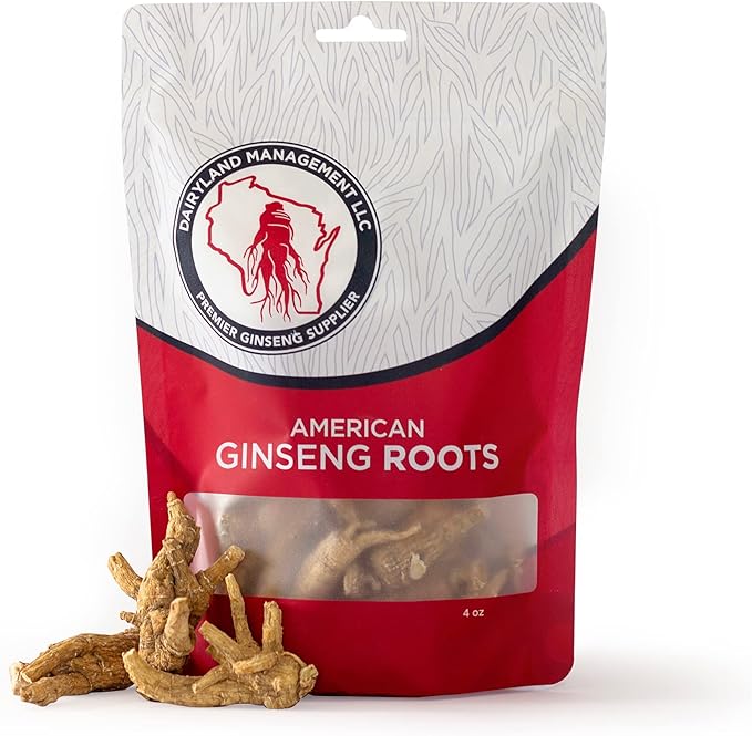 Dairyland American Ginseng Roots 西洋参 - 4 oz Pack of Wisconsin Ginseng Root - Authentic American Ginseng - Non-GMO, Gluten Free Whole Ginseng - Use This Herbal Supplement in Soup, Tea, Congee