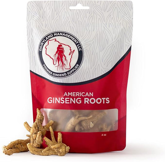 Dairyland American Ginseng Roots 西洋参 - 4 oz Pack of Wisconsin Ginseng Root - Authentic American Ginseng - Non-GMO, Gluten Free Whole Ginseng - Use This Herbal Supplement in Soup, Tea, Congee