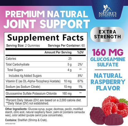 Joint Support Gummies Glucosamine Plus Vitamin E - Nature's Joint Support Supplement for Occasional Discomfort for Back, Knees & Hands - Cartilage & Joint Health & Flexibility Support - 120 Gummies