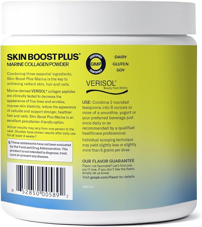 Marine Skin Boost Plus (No Flavor) [30-Serves] | Collagen Powder Supplement with Marine-derived VERISOL Bioactive Hydrolyzed Collagen Peptides, Vitamin C & Hyaluronic Acid