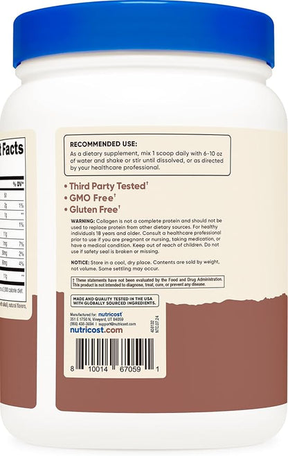 Nutricost Collagen Peptides Powder 1LB (454 G) (Chocolate) - Grass Fed Bovine Collagen Hydrolysate