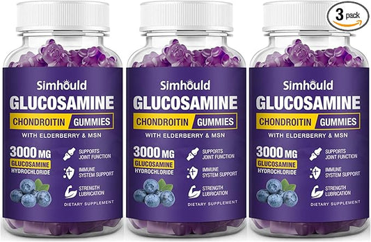 3 Packs Glucosamine Chondroitin Gummies - 3000MG Extra Strength Joint Support Supplement with MSM & Elderberry, Flexibility, Antioxidant Immune Support Gummy for Adults, Men & Women