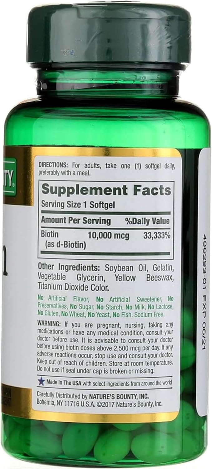 Nature's Bounty Biotin 10, 000 Mcg, Rapid Release Softgels 120 Ea (Pack of 2)
