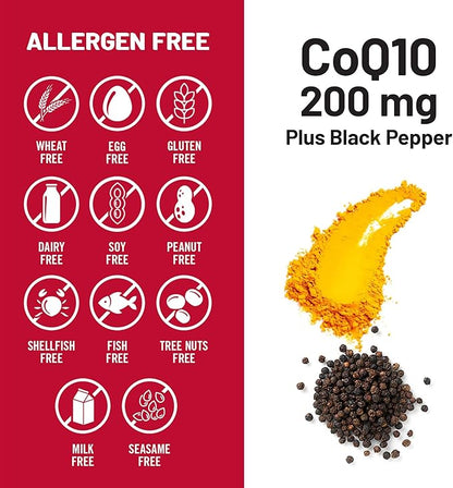 NatureWise CoQ10 200mg + Black Pepper Softgels - High Absorption Coenzyme Q10 + Black Pepper - Antioxidant for Heart Health + Cellular Energy - Vegan, Non-GMO, Gluten-Free - 200 Count[200-Day Supply]