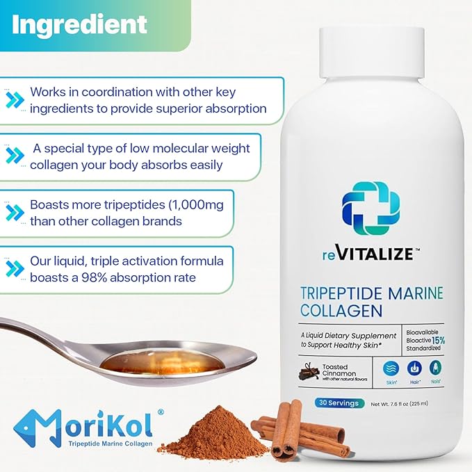 Advanced Hydrolyzed Marine Collagen Peptides - Anti-Aging and Skin Renewal Tripeptide Supplement for Hair, Skin, and Nails - Helps Maintain Healthy Joints | Cinnamon Flavor - 30 Servings