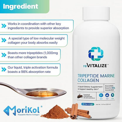 Advanced Hydrolyzed Marine Collagen Peptides - Anti-Aging and Skin Renewal Tripeptide Supplement for Hair, Skin, and Nails - Helps Maintain Healthy Joints | Cinnamon Flavor - 30 Servings