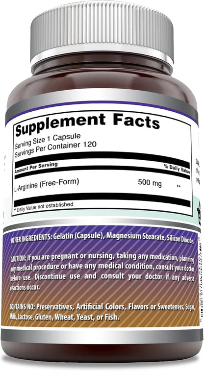 Amazing Formulas L-Arginine Supplement | 500 Mg Per Serving | Capsules | Amino Acid Supplement for Men & Women | Non-GMO | Gluten Free | Made in USA (120 Count)