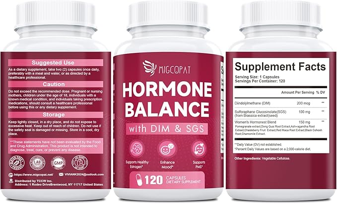 Hormone Harmony for Women with DIM, SGS 100mg, Women's Hormone Blend | Hormone Balance for Women | Estrogen Support, Mood Swings, PMS Relief, Menopause - 120 Capsules