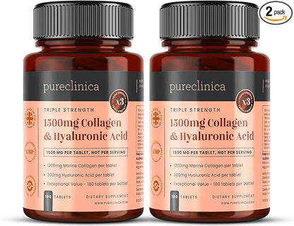 pureclinica UltraColl Collagen & Hyaluronic Acid 1500mg x 360 Tablets (2 Bottles of 180) - 1 Years Supply