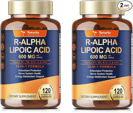 (2 Packs) R Alpha Lipoic Acid 600mg - ALA Supplement Capsules for Neuropathy Support Supplement Antioxidant, Nerve Health, Liver Detox, Metabolism and Cell Energy, Anti-Aging, Non-GMO, Gluten Free