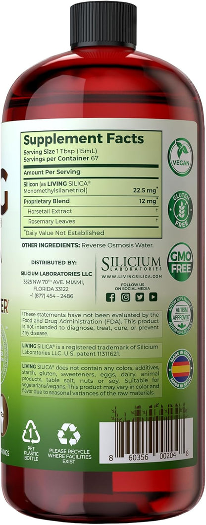 Orgono Living Silica Plant-Based Collagen Booster | Horsetail Extract & Rosemary | Supports Collagen & Elastin for Joint & Bone Health, Glowing Skin, Strong Hair & Nails | 33.85 Fl Oz