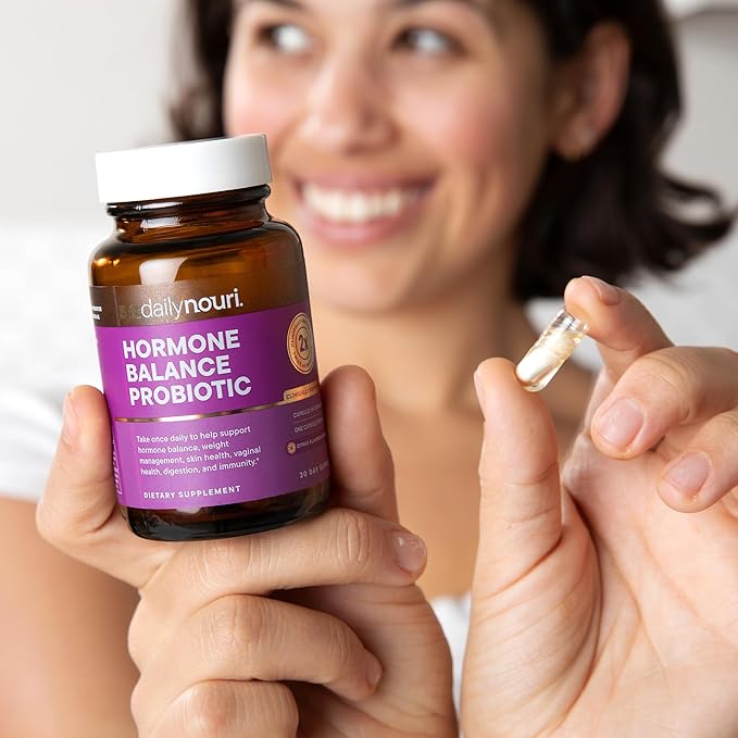 Daily Nouri Hormone Balance Probiotic for Women | Capsules for PCOS, Vaginal pH, Yeast Balance, Skin Health, Digestion & Immunity | 7 Probiotic Strains & Vegan Ahiflower Omega Oil | 30-Day Supply