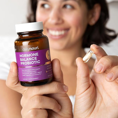 Daily Nouri Hormone Balance Probiotic for Women | Capsules for PCOS, Vaginal pH, Yeast Balance, Skin Health, Digestion & Immunity | 7 Probiotic Strains & Vegan Ahiflower Omega Oil | 30-Day Supply