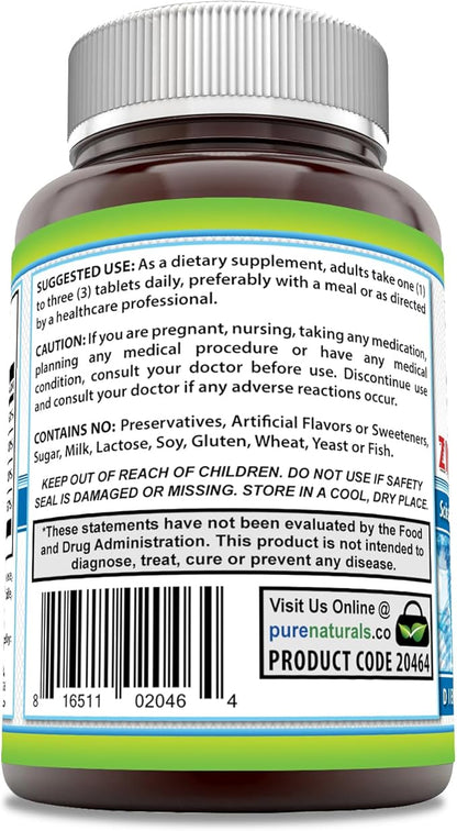 Pure Naturals Calcium Magnesium Zinc Vitamin D3 Supplement | Calcium 1000mg, Magnesium 400mg, Zinc 25mg, Vitamin D3 600 IU | Non-GMO | Gluten Free (300 Tablets)