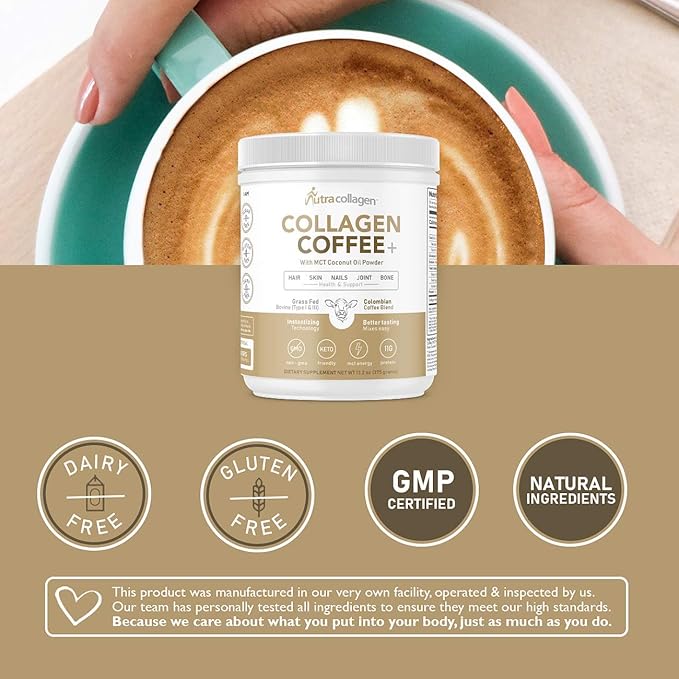Peptide Protein Powder with Premium Columbian Coffee; Grass-Fed; Keto Friendly, MCT Coconut Oil Powder, Soy Free, Gluten Free, Sugar Free, 40mg Caffeine per Srving; 25 Servings; Original