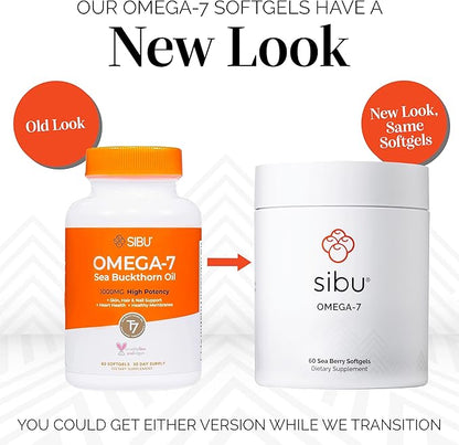 sibu Omega-7 Softgels, Premium Organic Himalayan Sea Buckthorn Oil (60ct, 30 Day Supply) – Supplement for Healthy Skin, Hair, Nails and Dryness