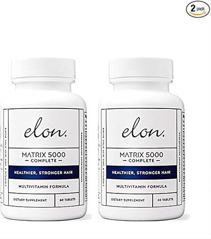 Elon Matrix 5000 Complete Multivitamin — Skin, Hair and Nail Growth Vitamins — Healthy Hair Growth Vitamins for Women & Men — 5000Mcg Biotin Supplement, Pack of 2 (120 Day Supply)