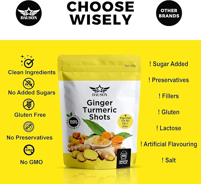 Ginger Turmeric Supplements, 100g/100 Shots of Turmeric Ginger Powder Boosted with Orange, Curcumin, Vitamin C, D & Zinc for Joint, Gut, Keto & Immune Support – Health Drink