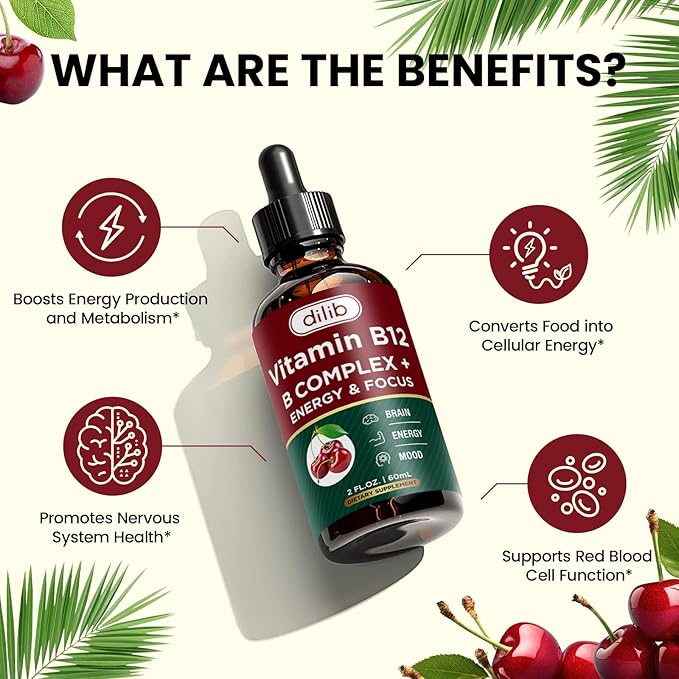 Vitamin B12 Complex 5000 mcg | Vegan B12 Liquid Drops Sublingual Supplement | Methylcobalamin w/ Folate, Biotin, Vitamin C, B3, B5, B6, & B8 for Long-Lasting Energy and Healthy Metabolism, 2 fl. oz.