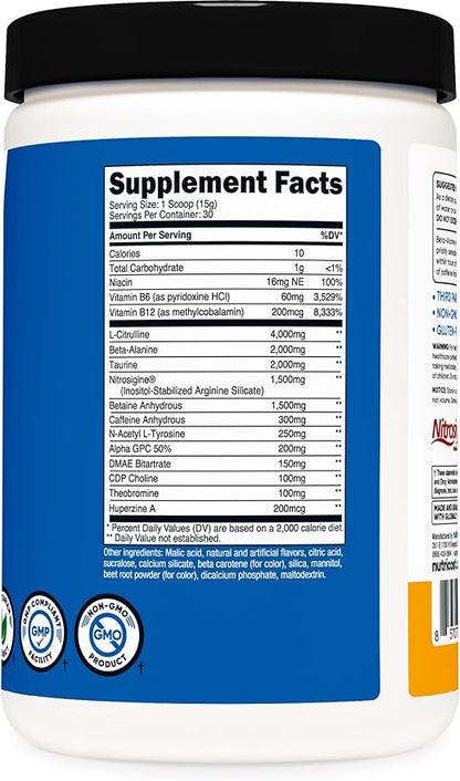 Nutricost Pre-X Xtreme Pre-Workout Complex Powder, Peach Mango, 30 Servings, Vegetarian, Non-GMO and Gluten Free