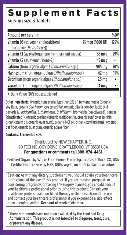 New Chapter Calcium Supplement - Bone Strength Organic Calcium with Magnesium, Vitamin D3+K2, 70+ Trace Minerals for Bone Health, Gluten Free, Easy to Swallow Slim Tablets - 60 Count