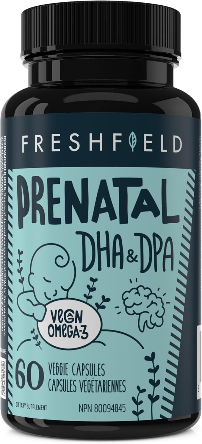Freshfield Vegan Omega 3 DHA: Sustainable, Carrageenan Free, Third Party Tested, Compostable Bottle, Carbon Neutral. Supports Heart, Brain, Joint Health w/DPA (Prenatal 60 Count (Pack of 1))