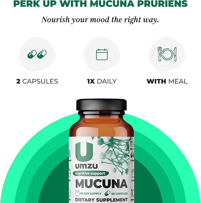 UMZU Mucuna Pruriens - Dopamine Production Support - Brain, Well-being & Memory Health - Antioxidants & Hormone Support - 30 Day Supply - 60 Capsules